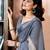 Grey and white linen zari screen printed pocket work ceremony, party and festive ready to wear saree with blouse