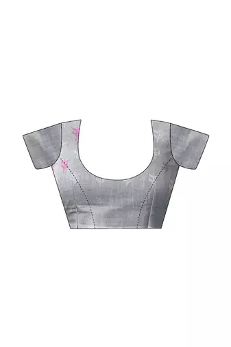 pre-stitched grey and white linen zari screen printed casual and work saree
