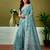 Blue linen zari screen printed casual and work ready to wear saree with blouse
