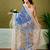 Blue linen zari screen printed casual and work ready to wear saree with blouse