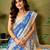 Blue linen zari screen printed casual and work ready to wear saree with blouse