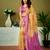 Yellow and pink linen zari screen printed casual and work ready to wear saree with blouse