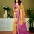 ready to wear yellow and pink linen zari screen printed casual and work saree with blouse