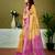 Yellow and pink linen zari screen printed casual and work ready to wear saree with blouse