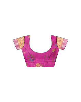 ready made yellow and pink linen zari screen printed casual and work saree 5