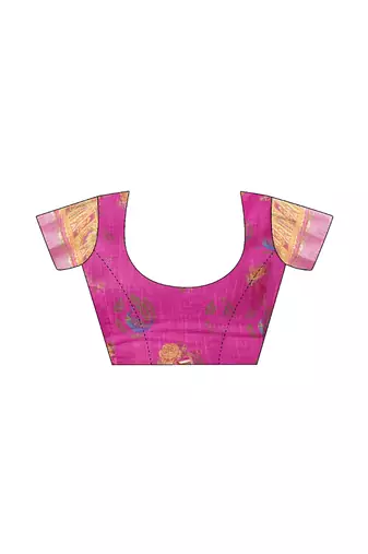 ready made yellow and pink linen zari screen printed casual and work saree