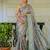 Green silk zari screen printed woven floral print striped woven zari work party ready to wear saree with blouse