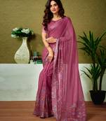 ready to wear pink linen zari screen printed casual and work saree with blouse
