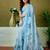 Blue linen zari screen printed casual and work ready to wear saree with blouse