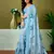 ready made blue linen zari screen printed casual and work saree