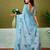 Blue linen zari screen printed casual and work ready to wear saree with blouse