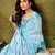 Blue linen zari screen printed casual and work ready to wear saree with blouse