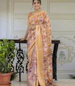 ready to wear multicolor screen printed woven floral print striped woven zari work ceremony, party and festive saree