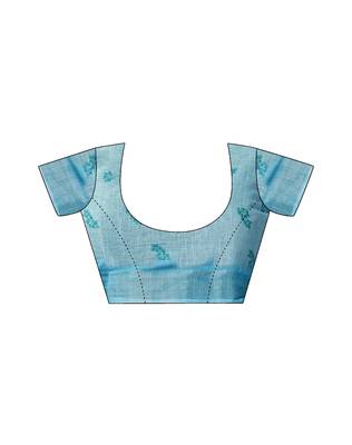 ready made blue linen zari screen printed casual and work saree 5