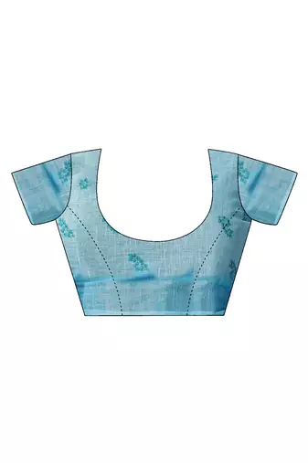 ready made blue linen zari screen printed casual and work saree