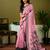 Pink linen zari screen printed casual and work ready to wear saree with blouse