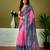 Blue and pink linen zari screen printed casual and work ready to wear saree with blouse