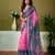 ready to wear blue and pink linen zari screen printed casual and work saree with blouse