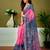 Blue and pink linen zari screen printed casual and work ready to wear saree with blouse