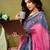 Blue and pink linen zari screen printed casual and work ready to wear saree with blouse