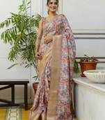 ready to wear multicolor screen printed woven floral print striped woven zari work party saree with blouse