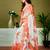 White and orange linen zari screen printed casual and work ready to wear saree with blouse