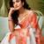 White and orange linen zari screen printed casual and work ready to wear saree with blouse