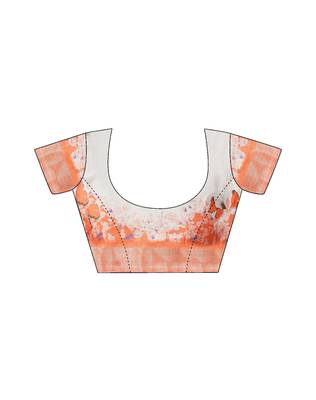pre draped white and orange linen zari screen printed casual and work saree 5