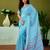 Blue linen zari screen printed casual and work ready to wear saree with blouse