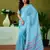 ready to wear blue linen zari screen printed casual and work saree with blouse