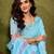 Blue linen zari screen printed casual and work ready to wear saree with blouse