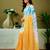 Yellow and blue linen zari screen printed casual and work ready to wear saree with blouse
