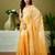 Yellow linen zari screen printed casual and work ready to wear saree with blouse