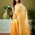 ready to wear yellow linen zari screen printed casual and work saree with blouse
