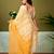 Yellow linen zari screen printed casual and work ready to wear saree with blouse