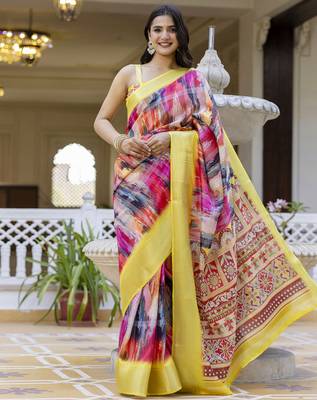 ready to wear multicolor silk zari screen printed woven ceremony, party and festive saree 1