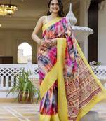 ready to wear multicolor silk zari screen printed woven ceremony, party and festive saree with blouse