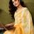 Yellow linen zari screen printed casual and work ready to wear saree with blouse