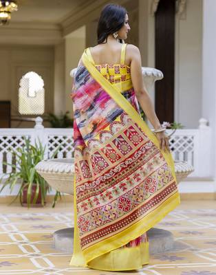 ready to wear multicolor silk zari screen printed woven ceremony, party and festive saree 2