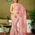 ready to wear multicolor and pink linen zari screen printed zari saree with blouse