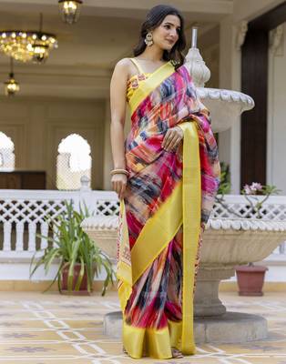 ready to wear multicolor silk zari screen printed woven ceremony, party and festive saree 3
