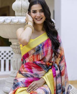 ready to wear multicolor silk zari screen printed woven ceremony, party and festive saree 4