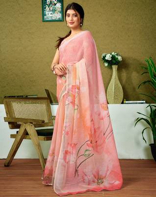 pre draped multicolor and pink linen zari screen printed zari saree 3