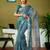 Blue linen zari screen printed zari work ceremony and festival ready to wear saree with blouse