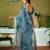 Blue linen zari screen printed zari work ceremony and festival ready to wear saree with blouse