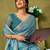 Blue linen zari screen printed zari work ceremony and festival ready to wear saree with blouse