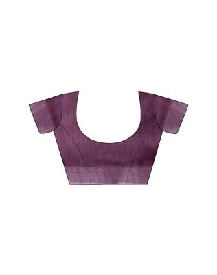 pre-stitched purple linen zari screen printed zari saree 5