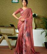 ready to wear brown linen zari screen printed zari saree with blouse