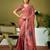 Brown linen zari screen printed zari work ceremony and festival ready to wear saree with blouse