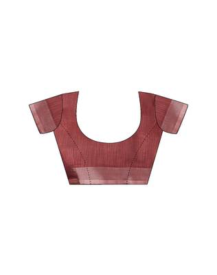 pre-stitched brown linen zari screen printed zari saree 5